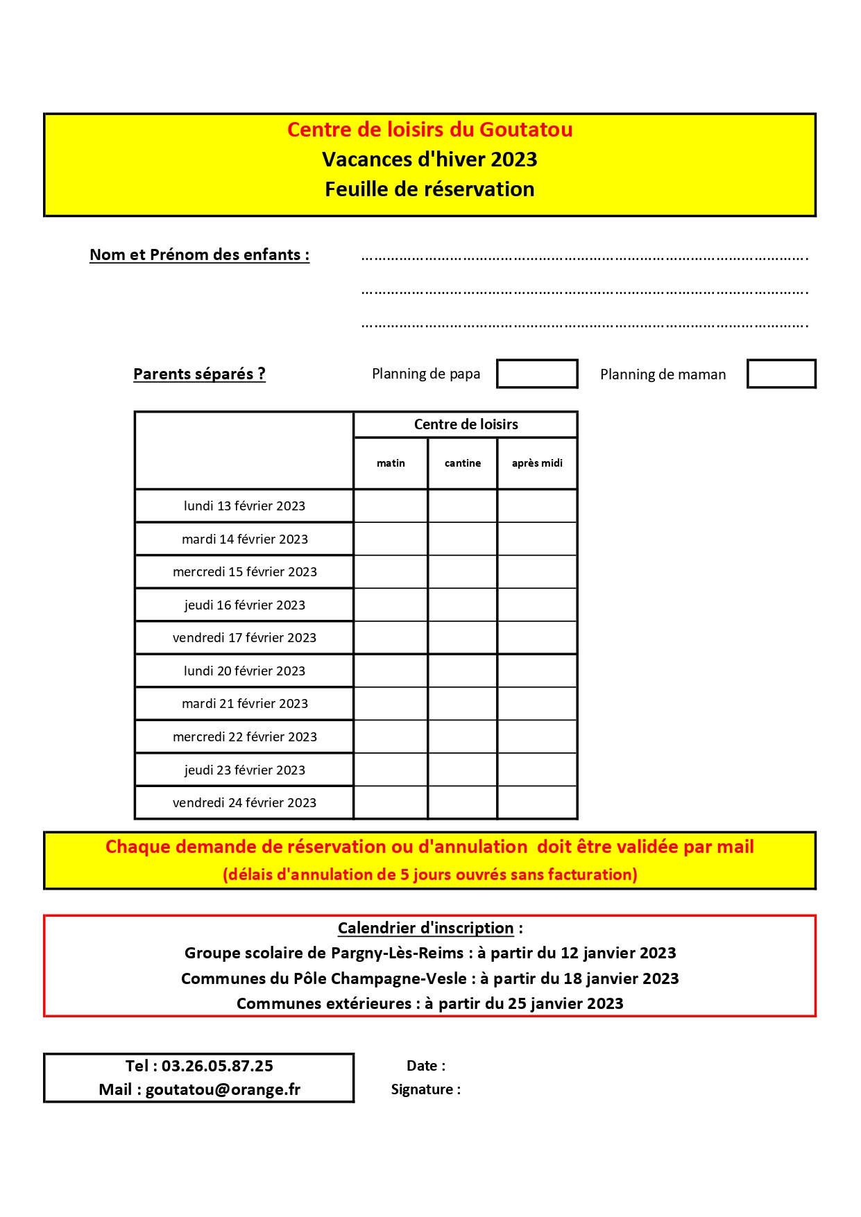 Feuille de réservation Goutatou